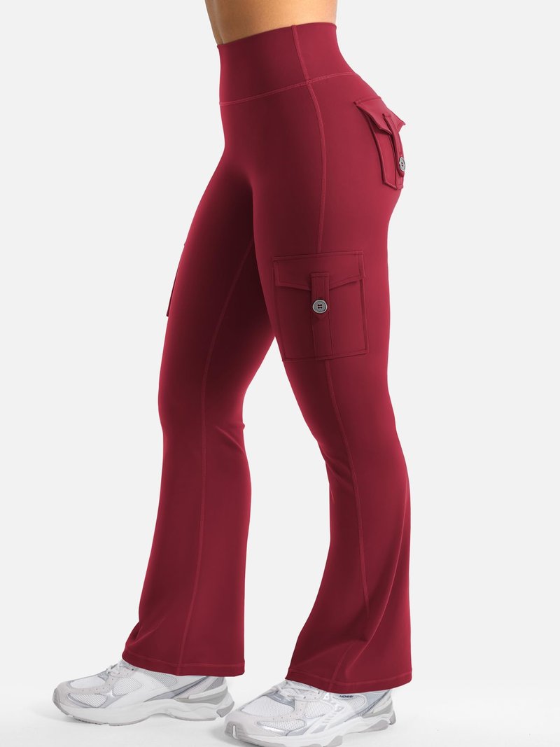 YEOREO CoreFlex Women Workout Flare Leggings with Pockets Scrunch Cargo Gym Yoga Leggings Wine XS
