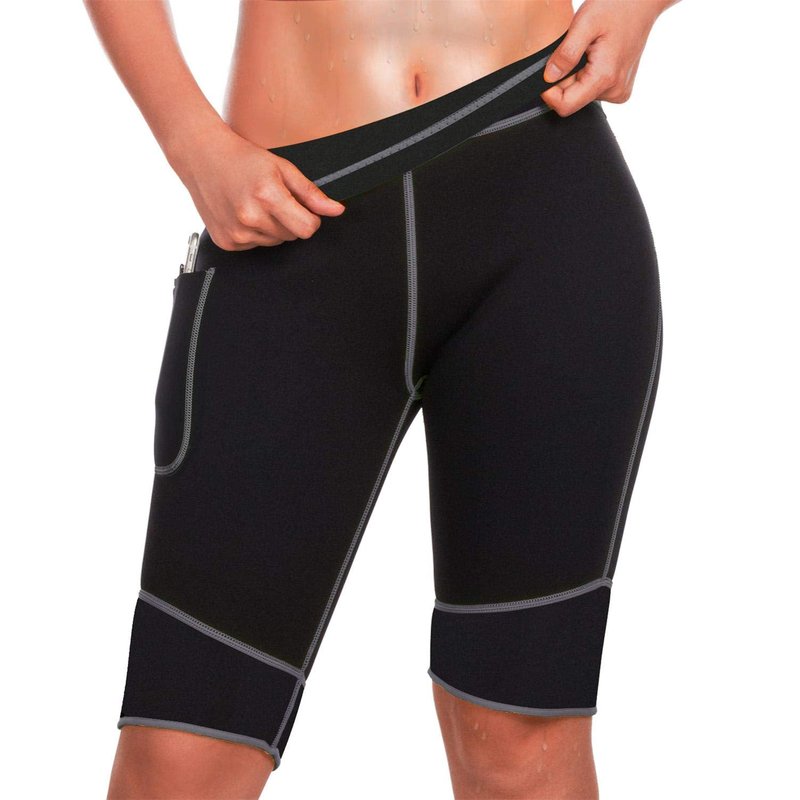 TrainingGirl Women's Hot Neoprene Sauna Sweat Shorts with Pocket Weight Loss Slimming Pants Workout Body Shaper Yoga Leggings (Black, L (See in Last Picture))