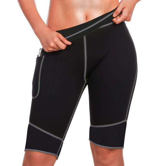 TrainingGirl Women's Hot Neoprene Sauna Sweat Shorts with Pocket Weight Loss Slimming Pants Workout Body Shaper Yoga Leggings (Black, L (See in Last Picture))