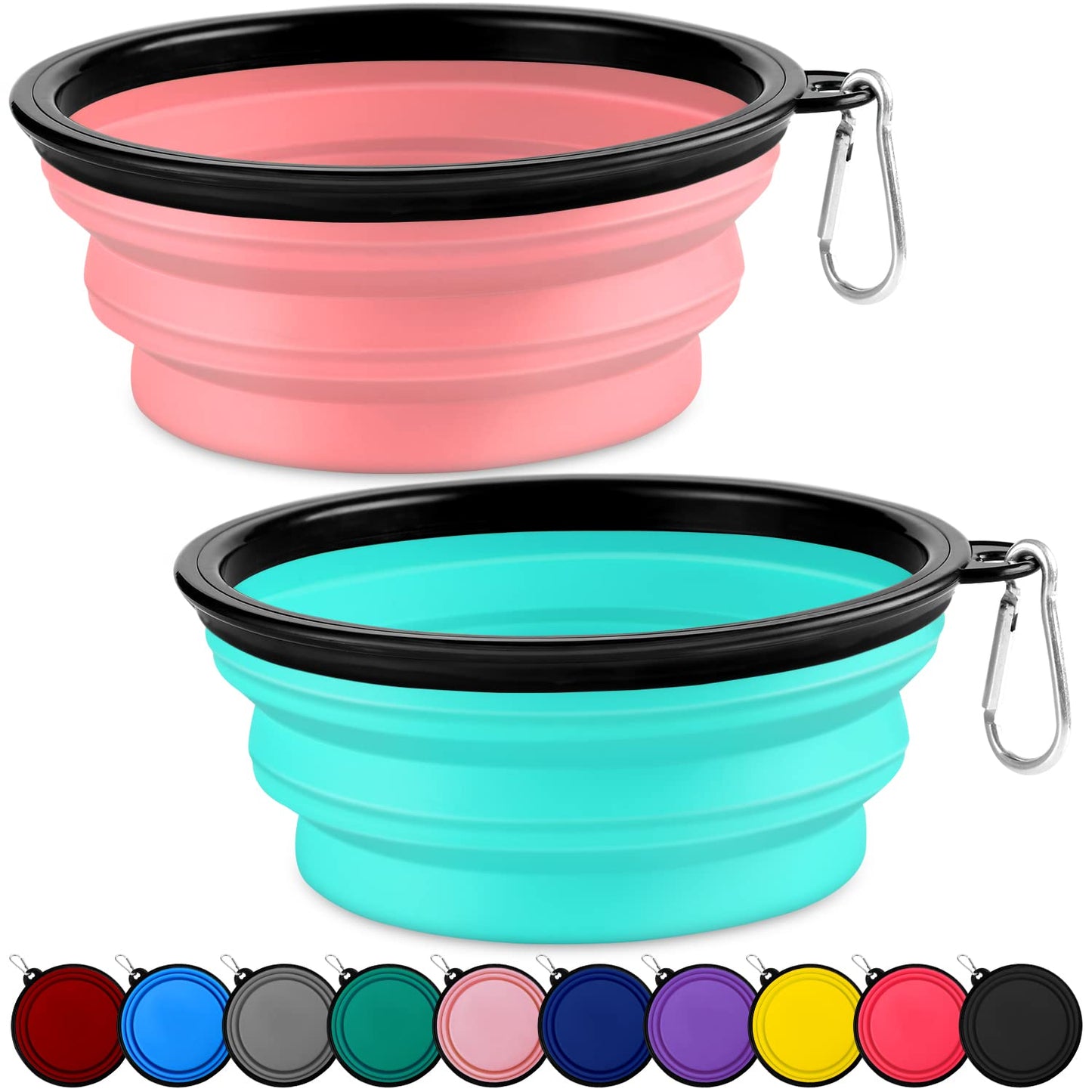Collapsible Dog Bowls-2 Pack Large Size for Large/Medium Dogs, Pet Travel Water Bowl, Dogs Cat Portable Water Bowl, Dog Pet Feeding Watering Dish Outdoor Hiking Parking Traveling with 2 Carabiners