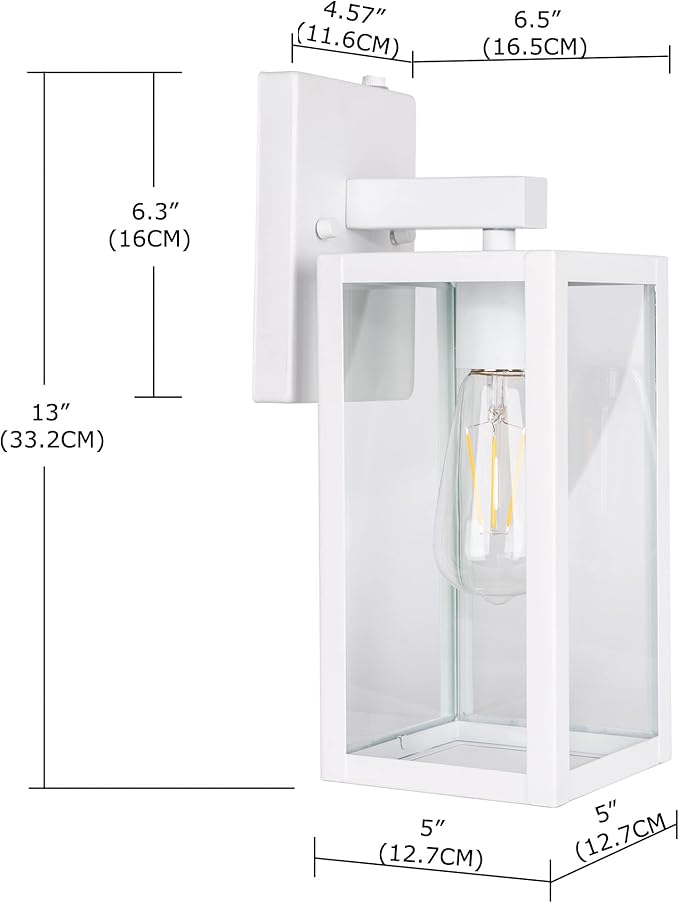 GRUENLICH Dusk to Dawn Large Outdoor Wall Lantern, Wall Sconce as Porch Lighting Fixture, E26 Base Max 60W, Metal Housing with Glass Shade (White, 2-Pack)