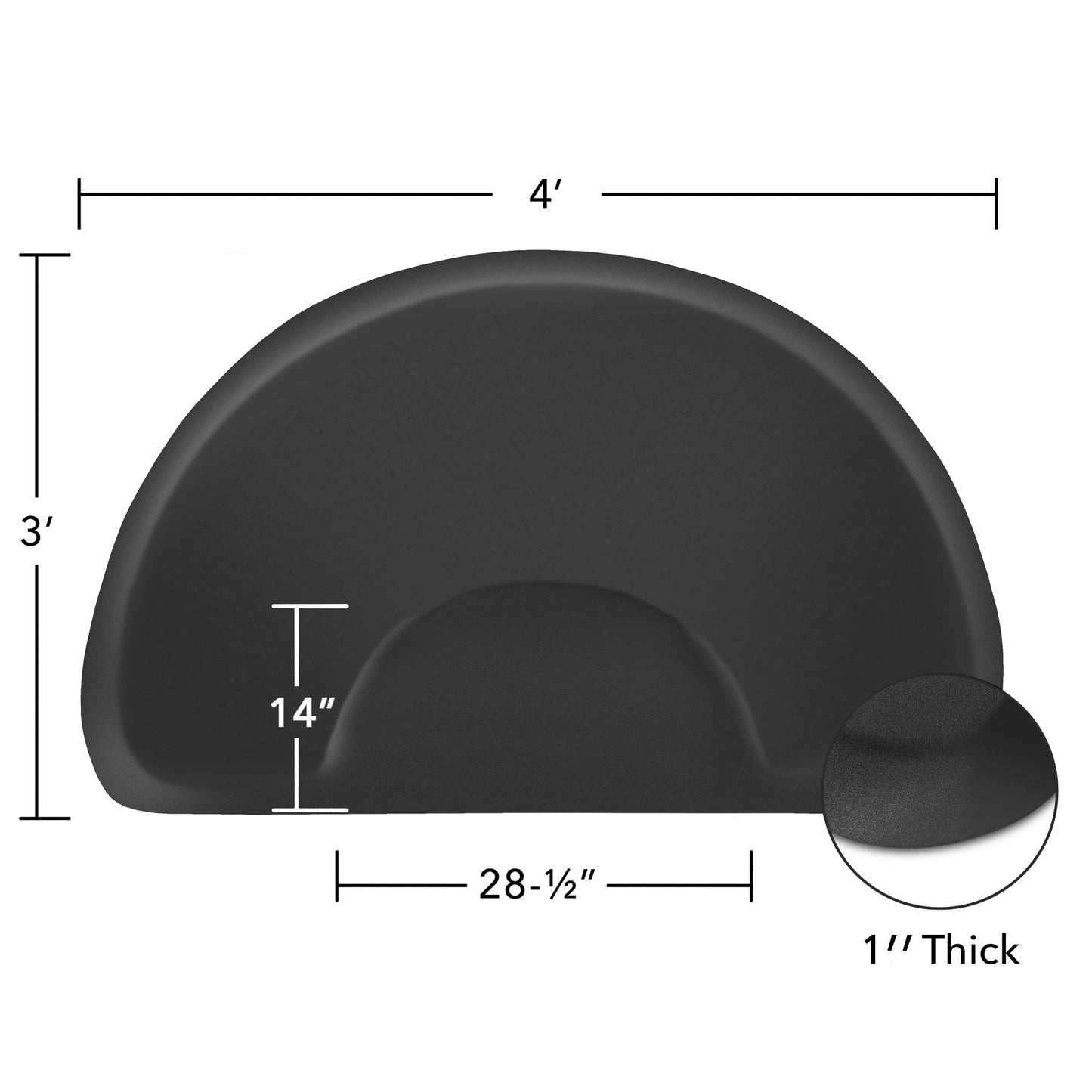 Saloniture 3 ft. x 4 ft. Salon & Barber Shop Chair Anti-Fatigue Mat - Black Semi Circle - 1 in. Thick