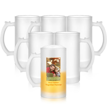 Mifoci 6 Pcs Sublimation Blank Beer Mugs Personalized Tazas Para Present 16 oz Frosted Beer Glass Cups Can Add Photo Text or Images on Gift for Husband Dad Men Christmas Wedding Oktoberfest