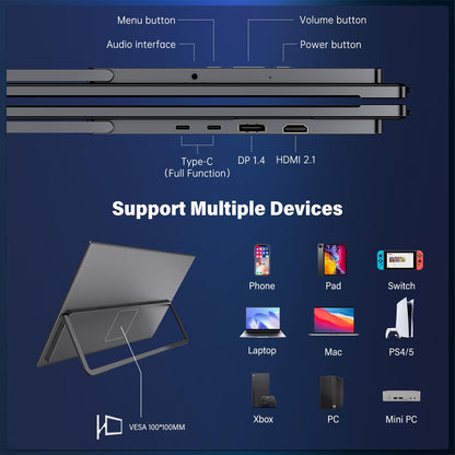 InnoView 23.8" Large Portable Monitor, FHD 144HZ 100% SRGB IPS USB-C HDMI Work Home Gaming Second Monitor 1080P W/180°Adjustable Stand for Laptop, MacBook, Phones