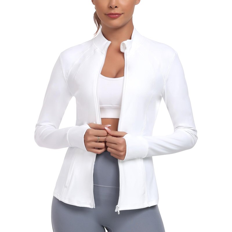 Zyrulix Women's Athletic Full Zip Lightweight Workout Jacket With Pockets Running Yoga Sportwear With Thumb Holes