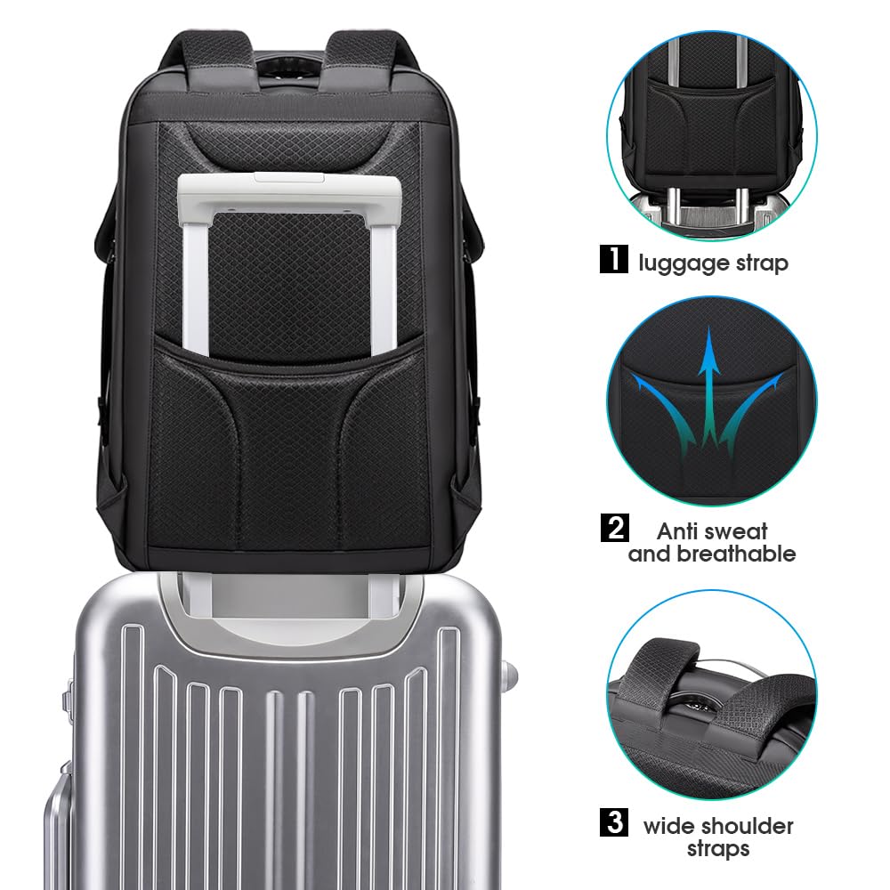 BANGE Men's Anti-Theft Backpack,Waterproof Fashion Travel Backpacks,High Tech Backpack with USB3.0 Charging Port,Business Laptop Backpack Fits 17.3 Inch Notebook…