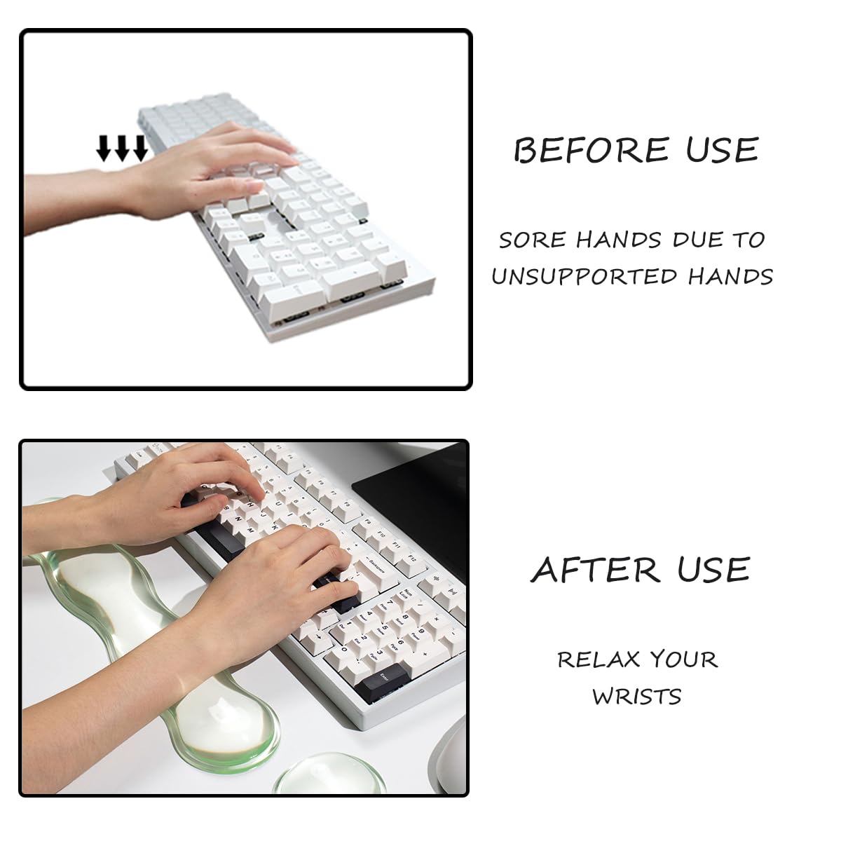 Clear Gel Wrist Rest for Keyboard and Mouse, Green Silicone Mouse Wrist Rest Set, Cute Ergonomic Wrist Rest for Keyboard 60%/75%(Green)