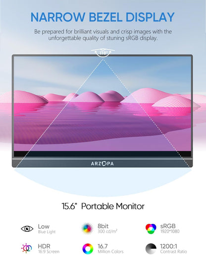 ARZOPA 17.3" Portable Monitor, 1080P FHD 103% sRGB IPS Gaming Monitor Laptop Monitor with Built-in Kickstand HDMI USB C External Screen for PC Mac Phone Xbox PS5 - A1M
