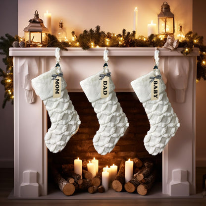AISENO 3 Pack 20 Inch Faux Fur Christmas Stockings Cable Knit Knitted Thick Decoration for Merry Christmas Party Xmas Home Decorations