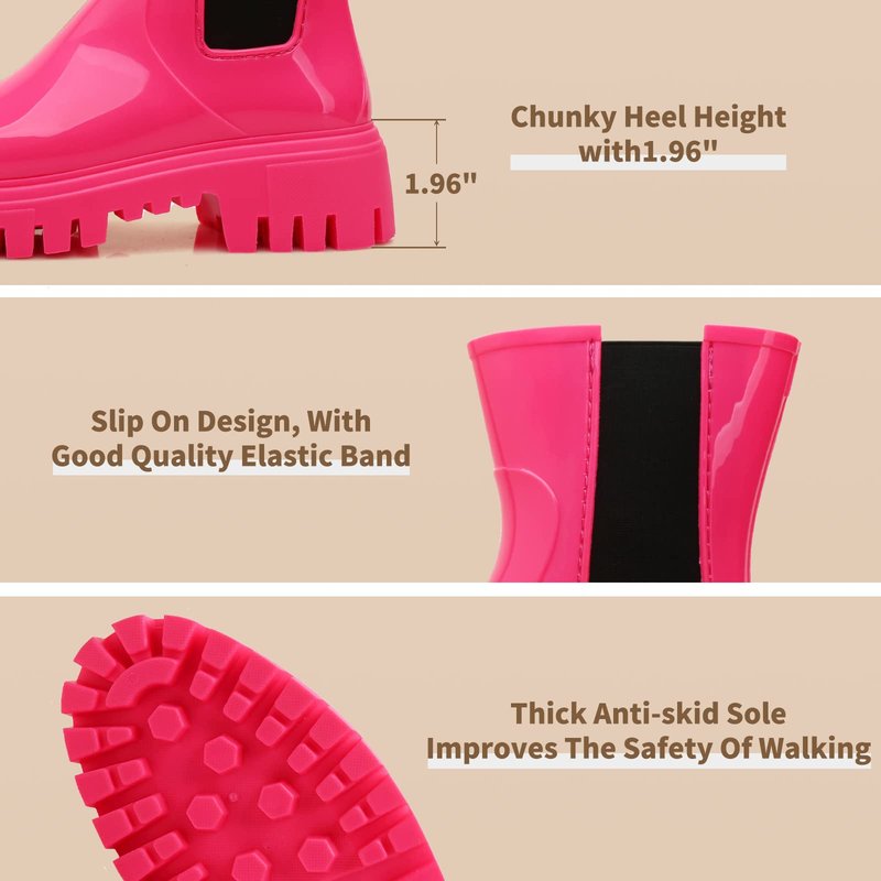 Hsttgsr Rain Boots for Women, Waterproof PVC Rubber Garden Boots Womens Chelsea Boots Short Platfrom Rain Boots, Anti-Slip Elastic Slip On Rainboots Garden Rain Shoes for Yard Farm Outdoor Work