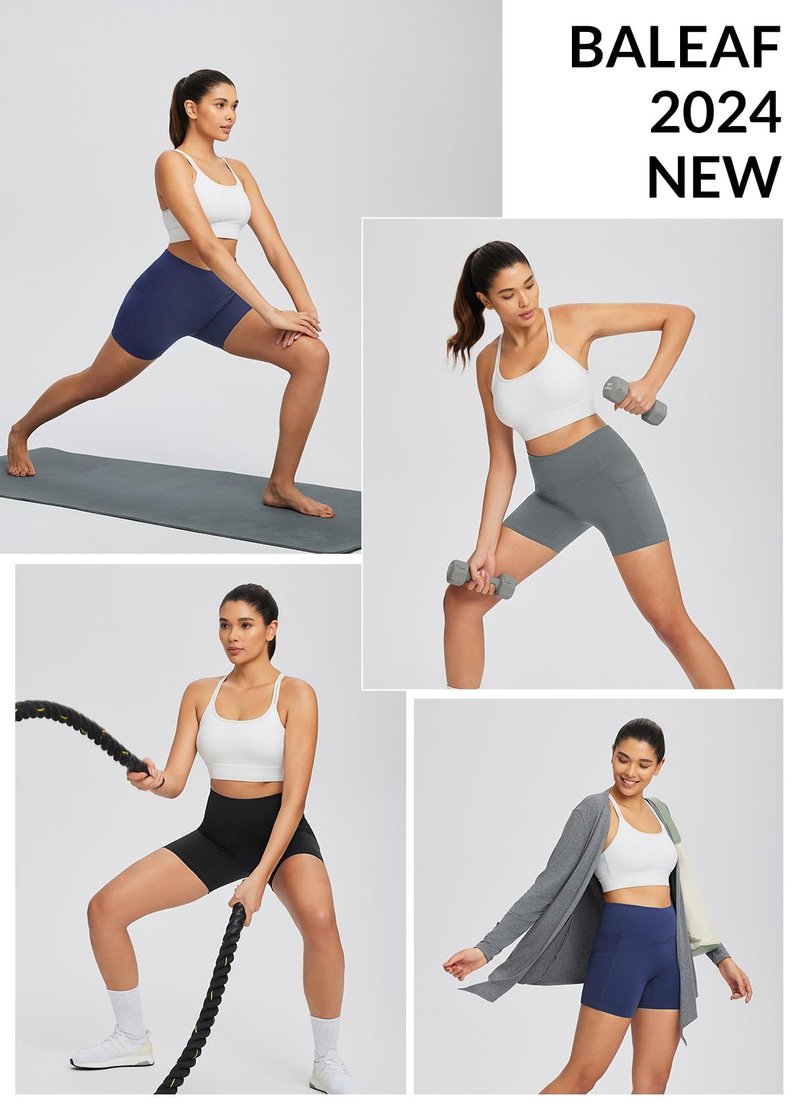 baleaf Sweatleaf Women's Workout Shorts Light Compression High Waisted Yoga Spandex Volleyball Biker Shorts 3 Pockets