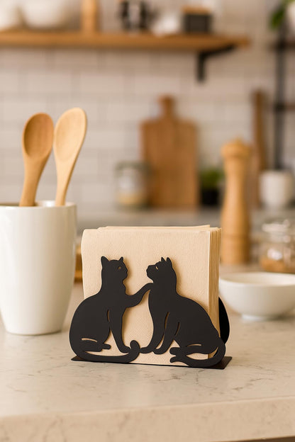 Mango Steam Tabletop Napkin/Tissue & Letter Holder For Home, Kitchen, Restaurants (Cat, Black)