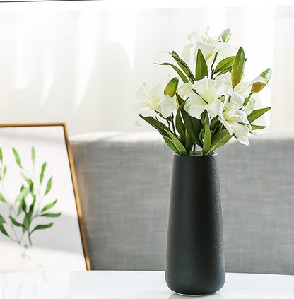 11 Inch Tall Matt Black Ceramic Vase for Flowers & Pampas Grass, Classic Rustic Style Decorative Vases for Home Decor Table Centerpieces