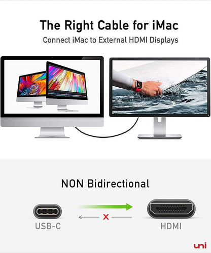 uni USB C to HDMI Cable (4K@60Hz, 2K@120Hz) Type-C to HDMI 2.0 [Thunderbolt 4/3 Compatible] for MacBook Pro/Air, iPhone 16 15, iPad Pro, Surface Pro, Pixel Book, Galaxy S10, and More-Grey-1m