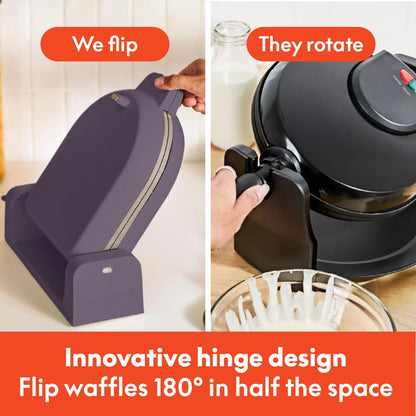 bella Flip-n-Store Waffle Maker with EverGood™ Ceramic Nonstick Coating, Fits-anywhere™ Kitchenware, Power Indicator Light, Cool Touch Handle & Cord Wrap, 7” Wide & 1" Deep Plates, 1000 Watt, Oatmilk