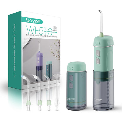 VOYOR-HEALTH Portable Water Flosser Cordless, Mini Travel Oral Irrigator with Telescopic Water Tank, IPX7 Waterproof Water Dental Flosser for Teeth Cleaning Braces & Dental Care WF510 (Light Green)