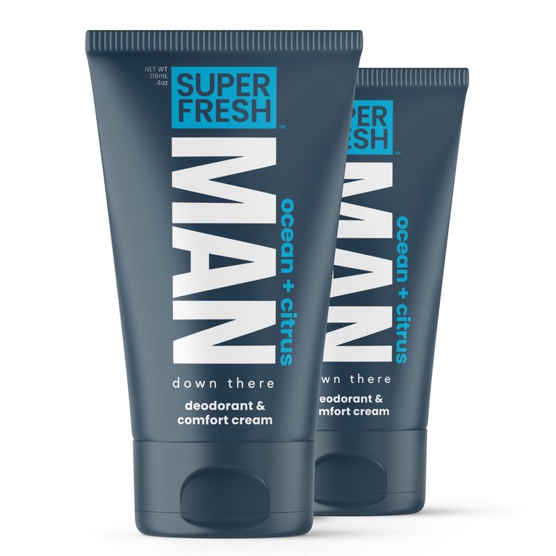 Super & Fresh Co. Ball Deodorant Lotion for Men Aluminum Free Hygiene Cream for Groin Butt and Body Controls Odor Reduces Chafing Twin Pack 4 oz Tubes for Daily Freshness Comfort and Sweat Protection