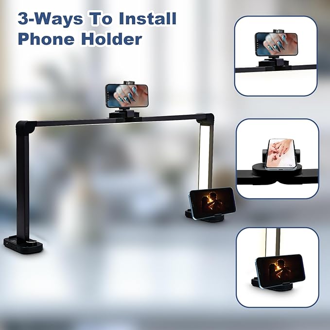 CGBE Foldable Nail Light for Desk with Phone Holder, Ultra-Large 33.5" Manicure Nail Tech Lights for Desk for Nails, Tattoos, Eyelash, Facial, Beauty (Black)