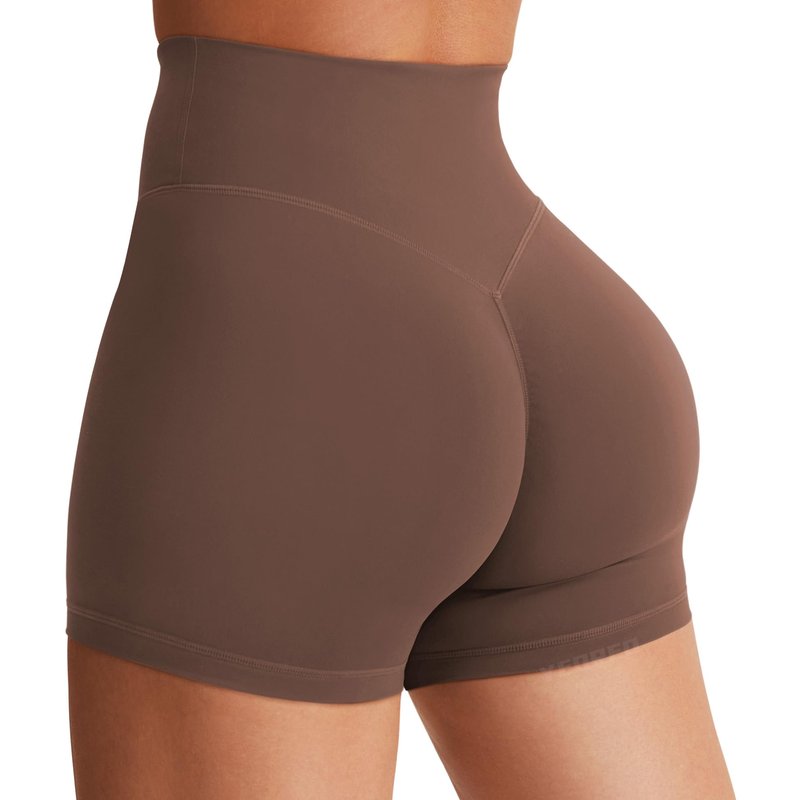 YEOREO Women's Biker Shorts 3.6" / 4.5" / 6" Workout Gym Shorts High Waist Tummy Control Hidden Scrunch Running Yoga Deep Chocolate