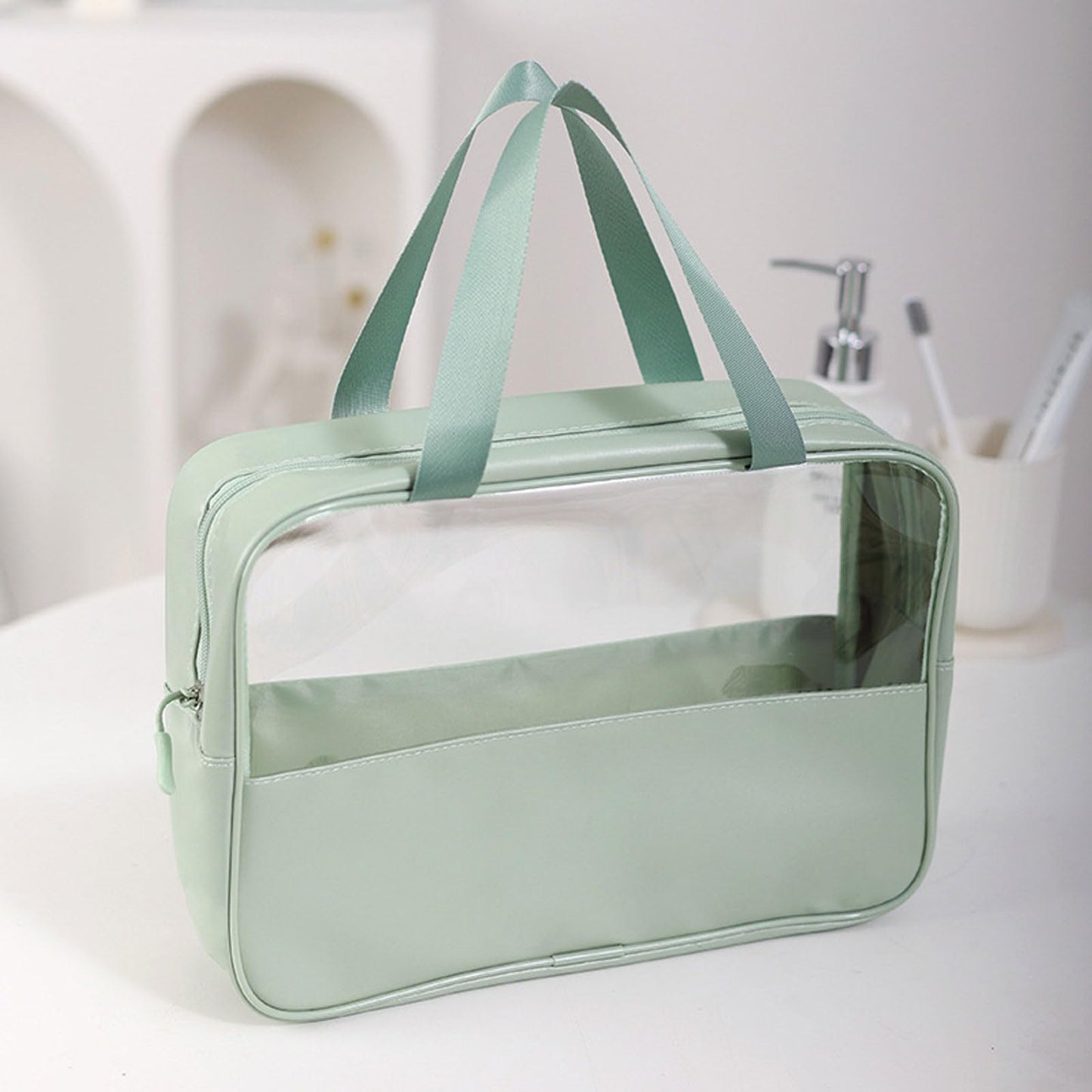 ANEMEL Travel Toiletry Bag Wash Cosmetic Make up Portable Storage Organizer Waterproof with Handle for Swimming Gym, Green