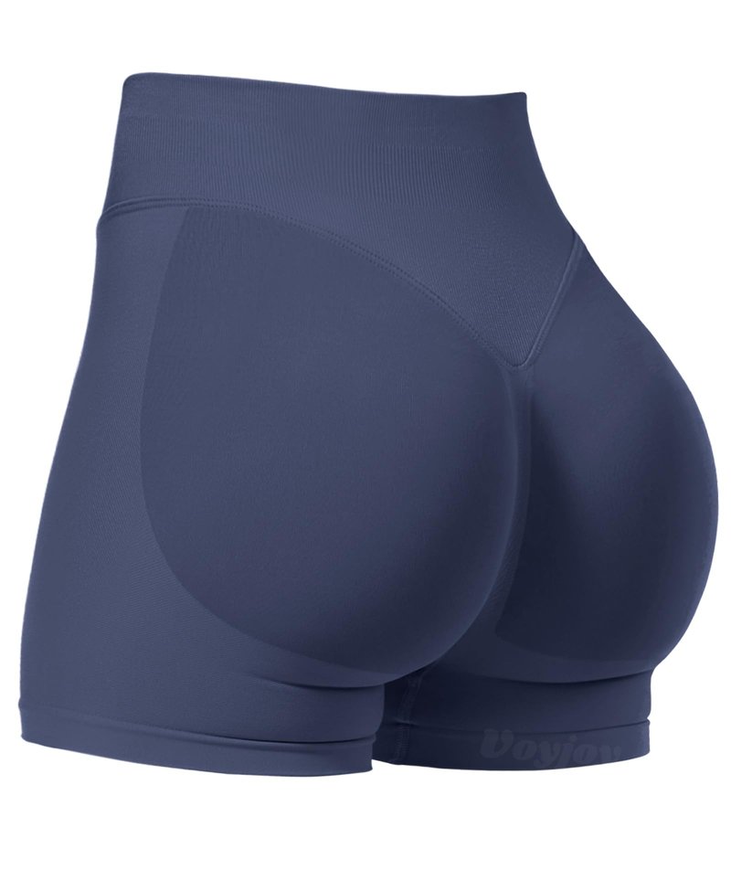 VOYJOY Women Workout Impact Shorts 2.5"/ 3.6"/ 4.5"/ 6" Scrunch Butt Lifting Gym Seamless Booty Biker Shorts Blue Grey