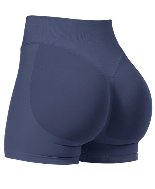 VOYJOY Women Workout Impact Shorts 2.5"/ 3.6"/ 4.5"/ 6" Scrunch Butt Lifting Gym Seamless Booty Biker Shorts Blue Grey