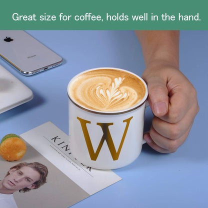Miicol Ceramic Coffee Mug 16 oz, Monogram Coffee Cup, Golden Initial Tea Mug, Personalized Tea Cup, Unique Gift, Large Mug for Home, Office, Letter W
