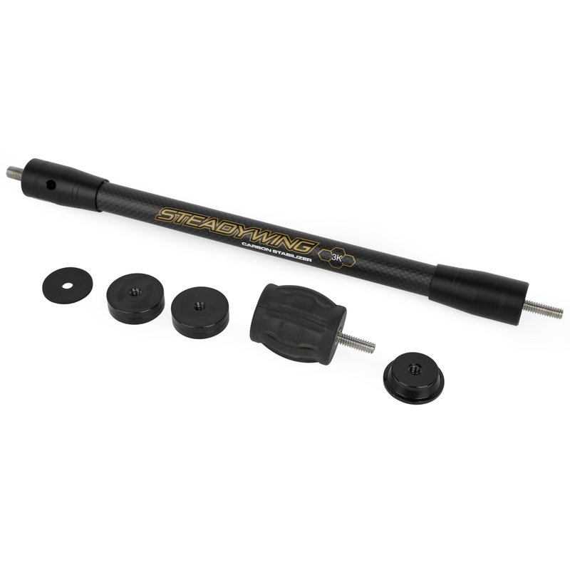 AMEYXGS Archery Bow Stabilizer for Compound Bow, 3K Carbon Fiber 6", 8", 10", 12" Rods, Damping System, Weights Kit, Single Side V-Bar Mount,Quick Disconnect (12″)