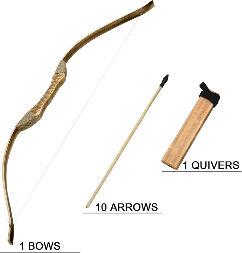 Kids Bow and Arrow Set - 32-Inch Handmade Wooden Archery Toy for Ages 4-12 | Includes Bow, Quiver & 10 Arrows