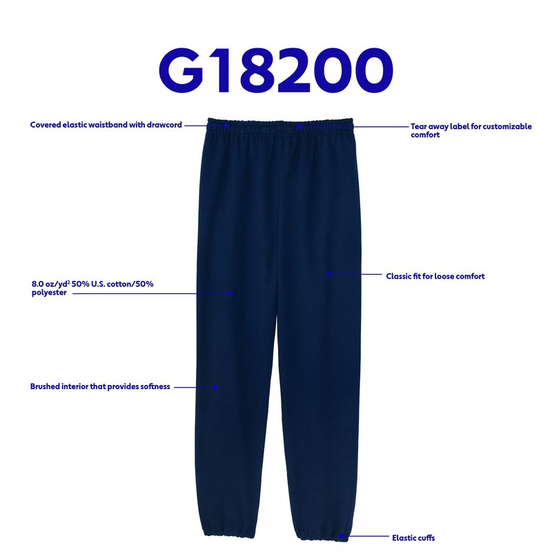Gildan Adult Fleece Elastic Bottom Sweatpants, Style G18200, Navy, Large
