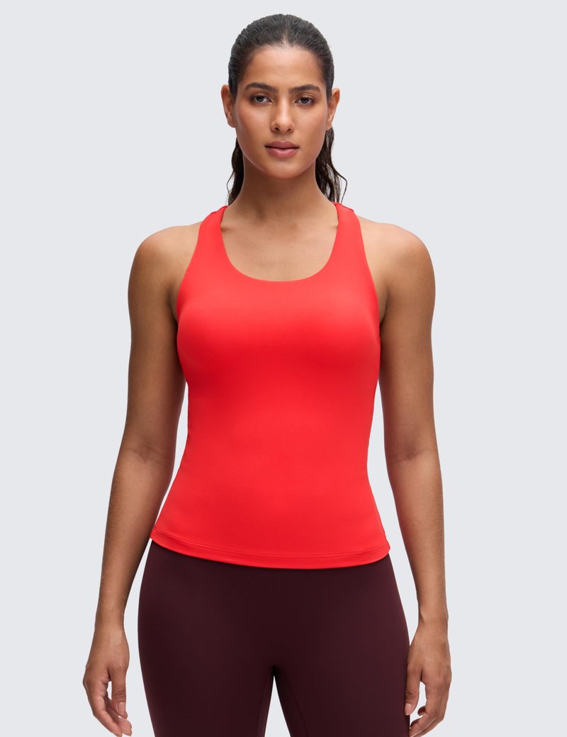 CRZ YOGA Butterluxe Workout Racerback Tank Tops for Women - Padded Athletic Spandex Yoga Shirts with Built in Bra Deep Red X-Small