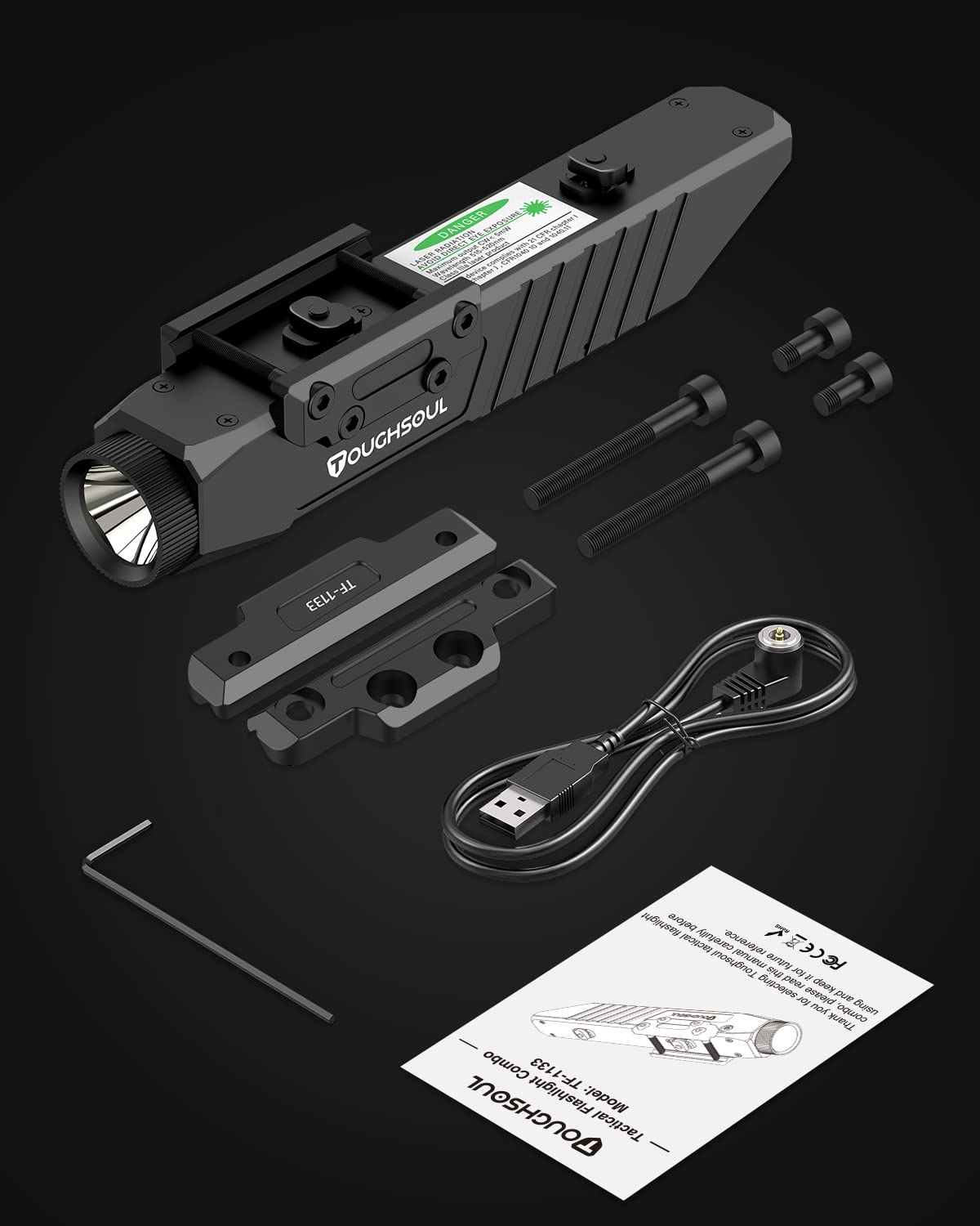TOUGHSOUL Tactical Flashlight 1450 Lumen Picatinny Rail MLOK Mounted with Momentary Strobe Function Rifle Flashlight (Picatinny+Mlok)
