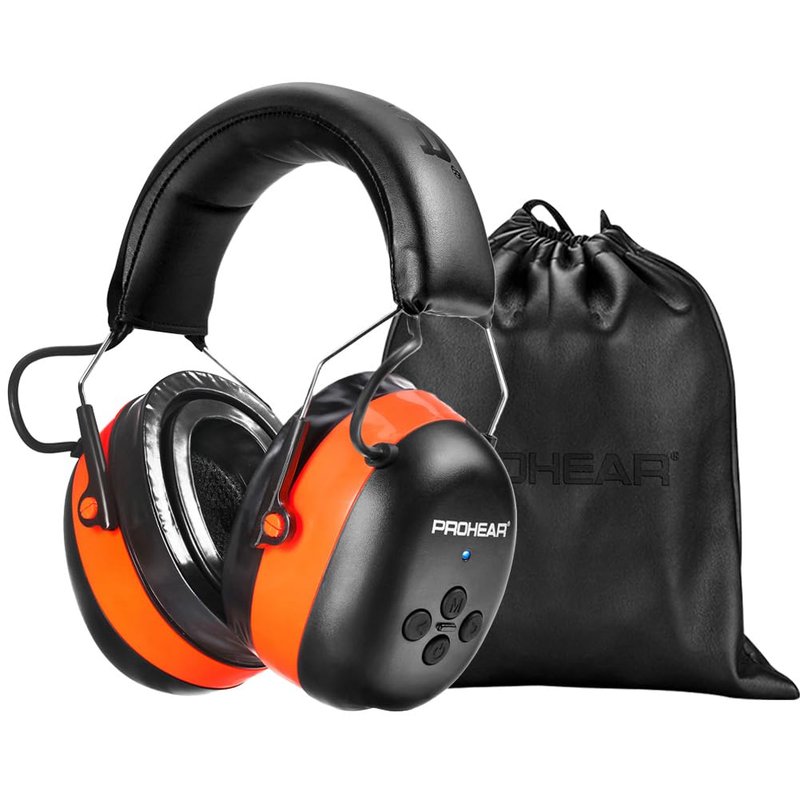 PROHEAR 037 Gel Ear Pads Bluetooth 6.0 Hearing Protection Headphones,1500mAh Rechargeable Battery for 120H Playtime Perfect for Mowing Workshops Snowblowing - Orange