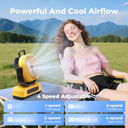 30000mAh Portable Camping Fan with RGB Lantern, Rechargeable Battery Powered Oscillating with 4 Wind Speeds LED Display, Remote Control Timer Tent Beach Cordless USB Fans for Travel Home Outdoor