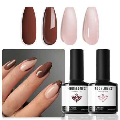 modelones Gel Nail Polish Set 2 Pcs 15ml French Manicure Kit White Nude Pink Jelly Sheer Gel Polish Soak Off UV LED Classic French Tip Gel Polish Natural Nail Art DIY Gift for Women