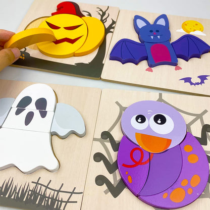 Anditoy 4 Pack Halloween Wooden Puzzles for Kids Toddlers Halloween Toys Party Favors Treat Bags Gifts