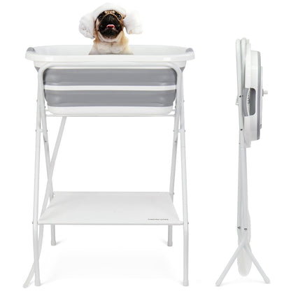 BEBEROAD PETS 2 in 1 Dog Bath Tub Dog Washing Station for Bathing and Grooming, Elevated Collapsible Foldable Portable Shower Bathtub for Small Dogs Cats Pet, Indoor and Outdoor