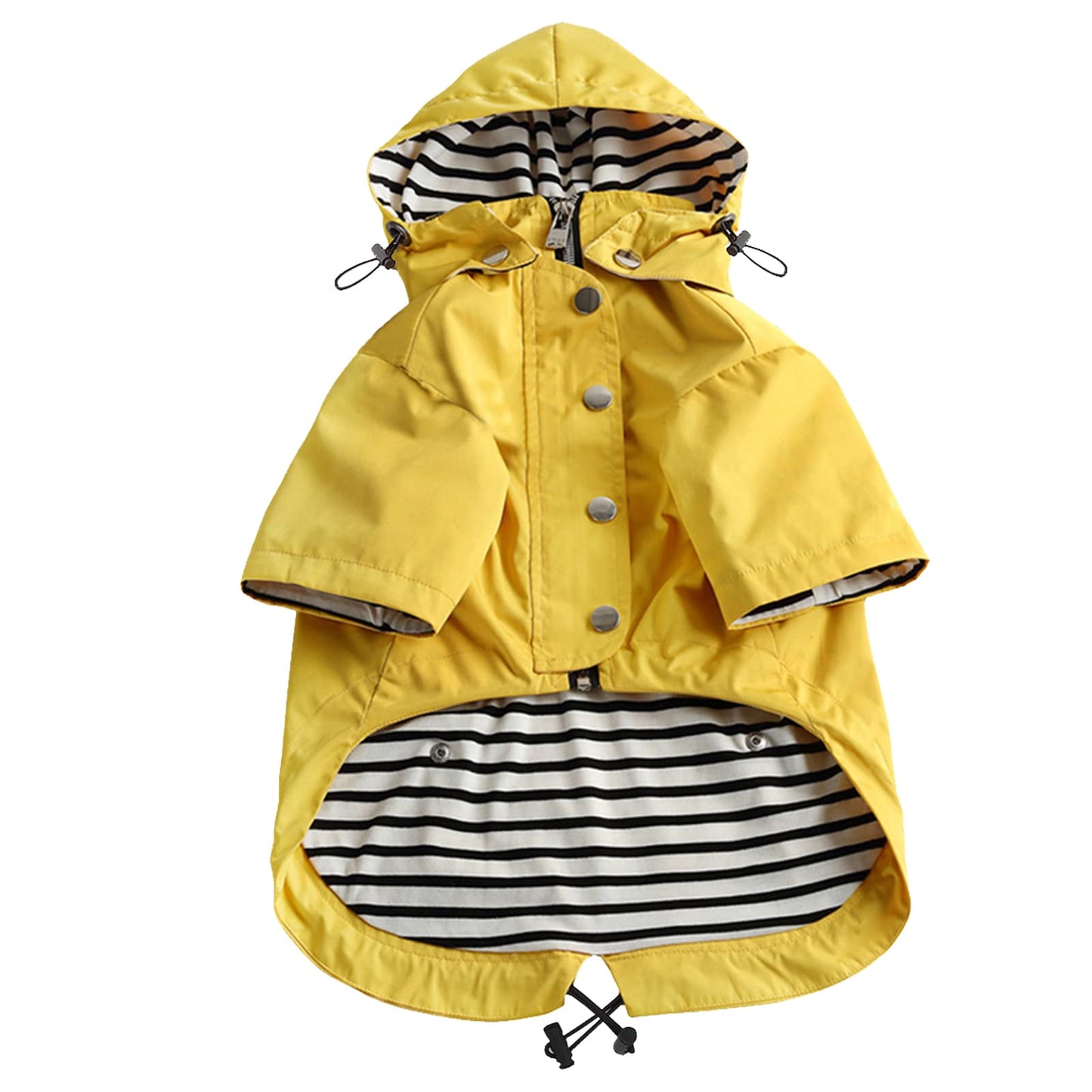 Morezi Dog Zip Up Raincoat with Reflective Buttons, Rain/Water Resistant, Adjustable Drawstring, Removable Hood, Raincoats with Legs 4kg to 36kg Available - Yellow - M