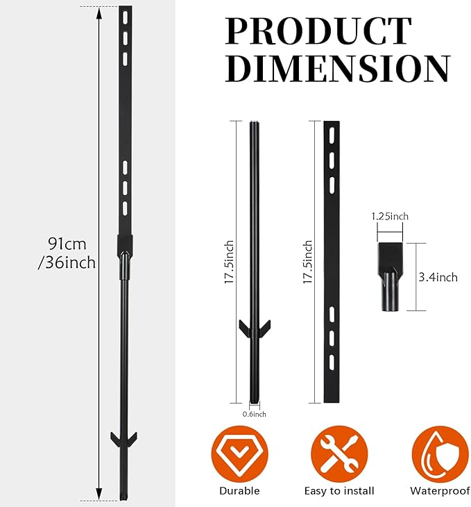 2 Pack 36 Inches Metal Yard Sign Stakes, Sturdy Black Yard Sign Holder for Outdoor Lawn Garden, Waterproof and Rustproof, Easy to Mount, Fits 10x14 Inch Signs (not included)
