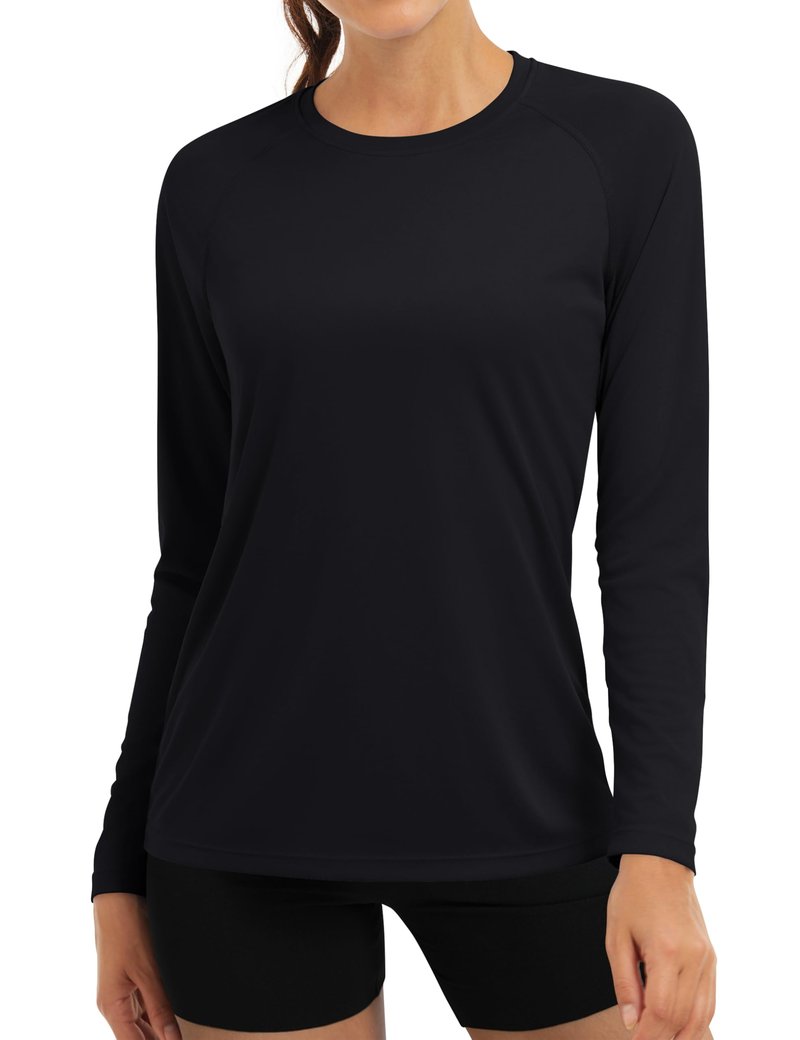Cavva UV Protection Shirt for Women Workout Dry Fit Long Sleeve Tshirt Breathable Active Hiking Fishing Top Black, M