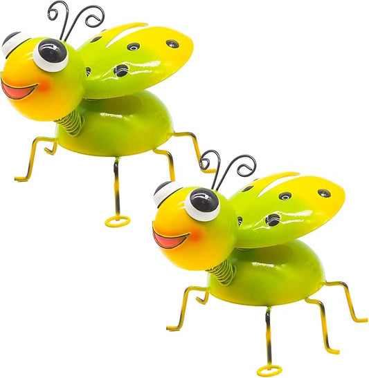 Metal Yard Art Garden Decor for Outside Cute Green Ladybugs Lawn Patio Ornaments Backyard Decorations Garden Gifts for Mom - Set of 2