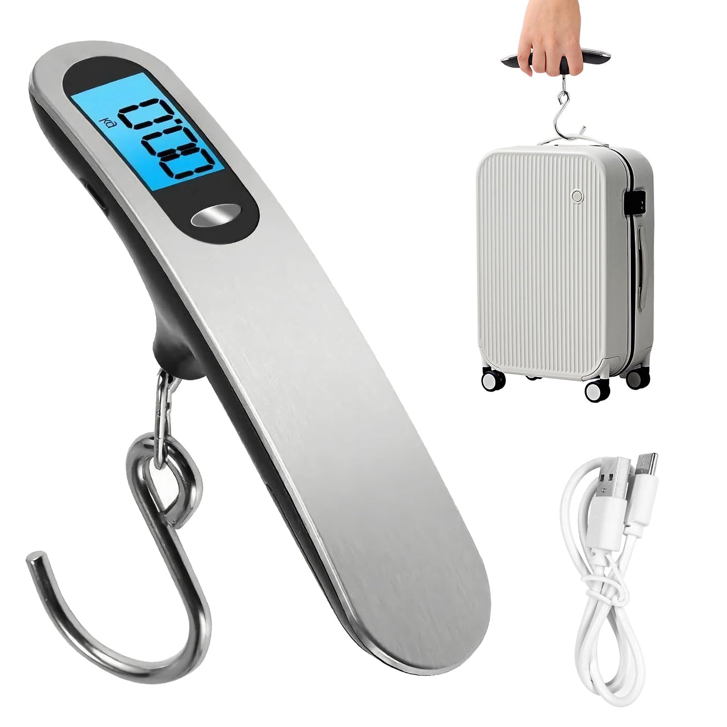 Casbomy Luggage Scale, New 2.0 Portable Digital Suitcase Weight Scale with USB Charging, 110 Lb/50kg Luggage Scale with Hook, Travel Scale for Travel, Household and Outdoor