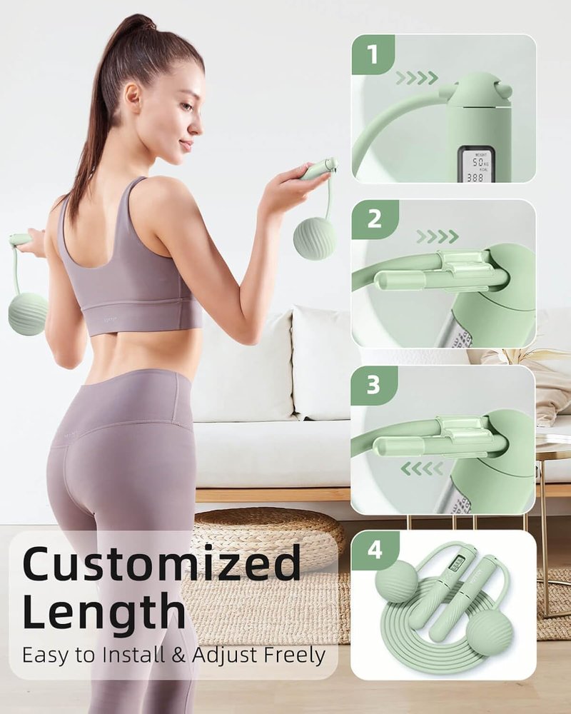 YOTTOY Cordless Jump Rope for Adults | Weighted Design with LCD Display - Perfect for Women