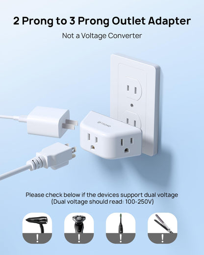 TROND Multi Plug Outlet Extender 2 Pack - Electrical Wall Splitter, 3 Way Angled Wall Outlet Adapter, Cruise Essentials, Small Multiple Plug Expander for Cruise Ship Home Office Dorm Room, White