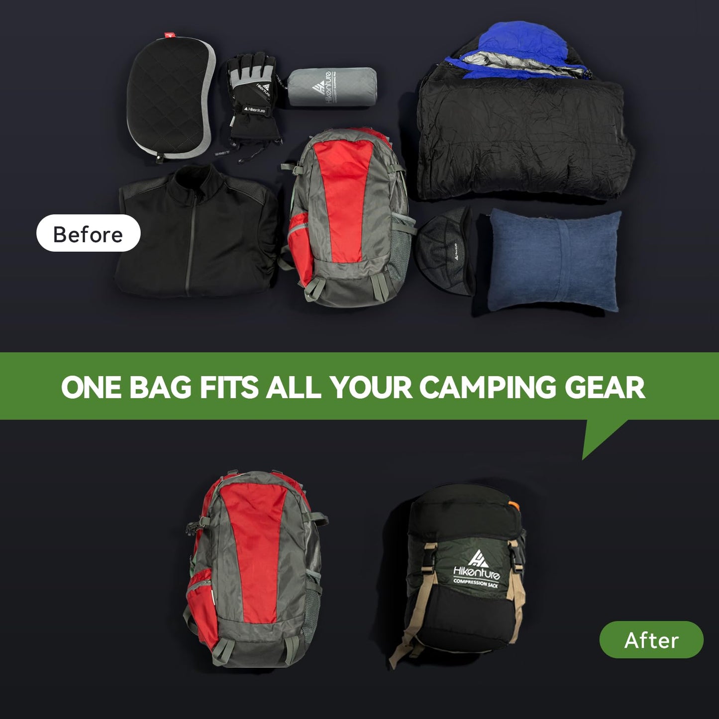 Hikenture Compression Sack for Sleeping Bag, Upgrade Anti-Tear Nylon Sleeping Bag Stuff Sack, 10L/14L/20L/30L Water-Resistant Compression Bag, Storage Bag (Dark Green, 14L)