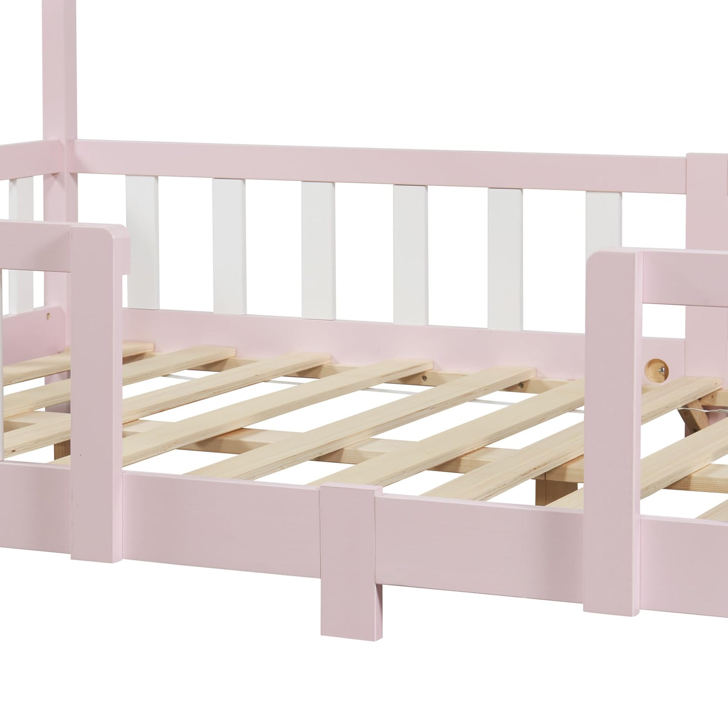 [en.casa] Children's bed Treviolo House bed 140 x 200 cm wooden bed for children with fall-out protection bed frame with slatted frame pine wood pink