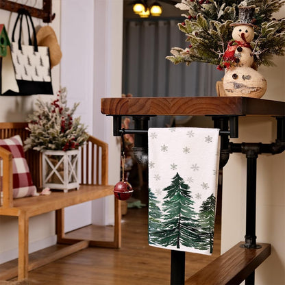 ARKENY Christmas Kitchen Towels Set of 2,Green Xmas Tree Snowflake Dish Towels 18x26 Inch Drying Dishcloth,Farmhouse Nobel Home Decoration AD140