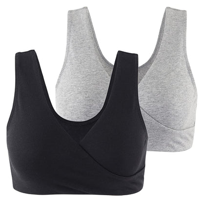 COLOMI Maternity Nursing Bra Wireless Cotton Breastfeeding Bra for Sleep (Black+Grey/2Pack, L, l)