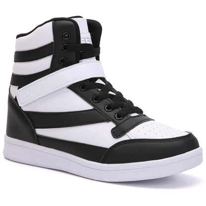 UBFEN Womens High Top Ankle Support Sneakers Black White Hidden Wedge Heel Retro Halloween Party Tennis Shoes for Girls Cosplay Removable Insole Footwear Size 7.5