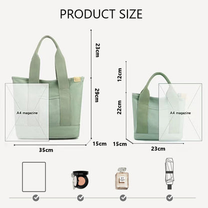 Aucuu Multi-Pocket Tote Bag, Canvas Tote Bags for Women, Crossbody Bags with Adjustable Strap, Large Capacity Shoulder Bag with Zipper, Ladies Handbags for School Shopping Work Travel，Black L